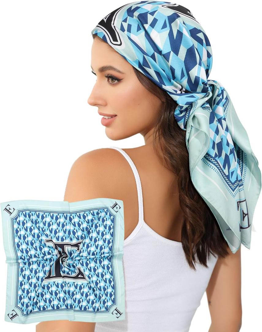 AWAYTR 35 Satin Head Scarves Women Like Silk Scarf Hair Bandanas Women Matte Neck Scarf Head Wrap Hair Headscarf