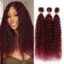 Dark Burgundy Wine Red Bundles Human Hair #99J Curly Wave Bundles Color 99J Weave Double Weft Brazilian Virgin Human Hair Extensions 10 12 14 Inch