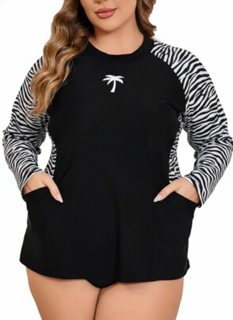 Halcurt Womens Long Sleeve Rash Guard Swim Shirt with Built in Bra Loose Fit UPF50+ Swimsuit Top, Size S