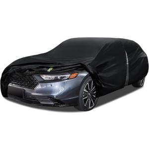 6 Layers Car Cover Waterproof All Weather for Automobiles, Size A3 with Zipper Cotton Fit for Toyota Camry, Honda Accord, Ford Mustang, Chevy Camaro/Malibu,Kia Optima/K5 (187-198 inch) (Black)