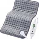 Electric Heating Pad, 2025 Upgraded Dual Mode Controller (Manual and auto Off Mode),Multiple Safety protections, Comfortable Soft, Machine Washable12"x 24" Grey