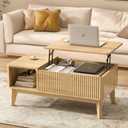LYNCOHOME Fluted Lift Top Coffee Table with Storage, Modern Coffee Table for Living Room, Home Office(Natural) (18.9''D x 37.4''W x 16.2''H)