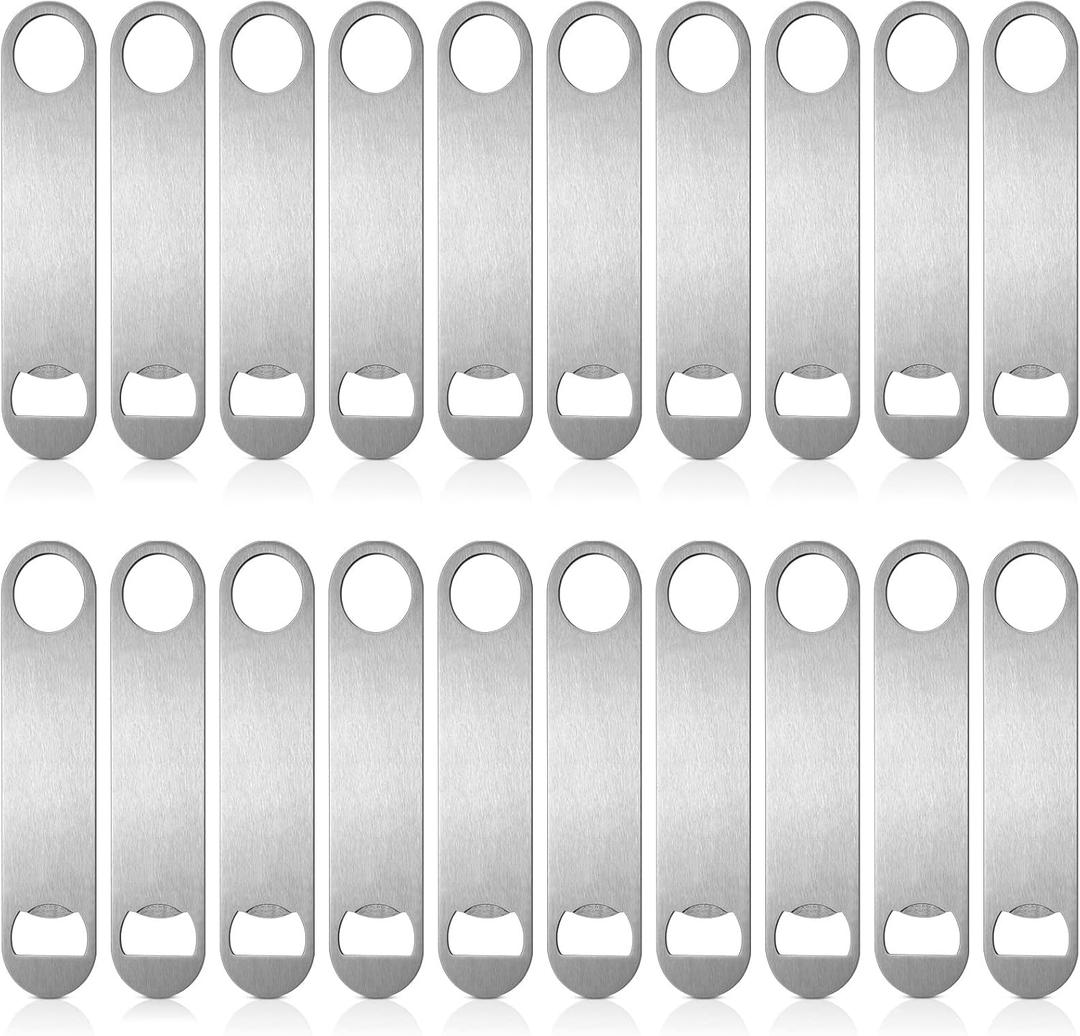 Pack of 20 Flat, Stainless Steel Beer Openers Sublimation Bottle Opener Blanks Heavy Duty Bar Funny for Bartender, Men Women Kitchen Party Supplies, 7 Inch (Silver)