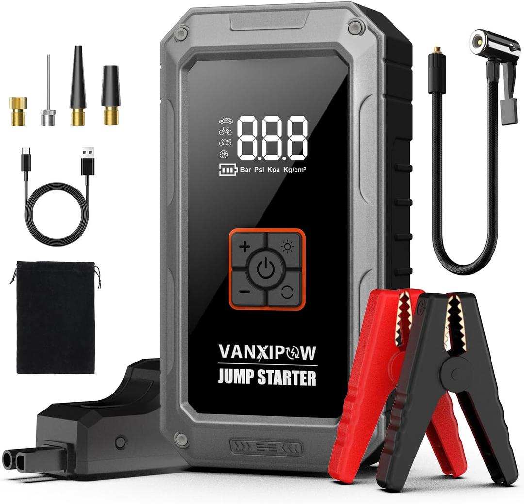 M1 Car Battery Jump Starter with Air Compressor 4500A 150PSI (9.0 L Gas/8.0L Diesel), Portable Car Jump Starter Power Pack, Battery Charger 12V Jump Box with LED Light, Large LED Display, Power Bank