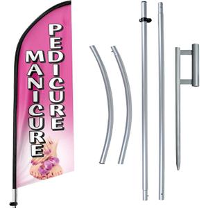 Manicure Pedicure Advertising Swooper Flag Banner, 11Ft Manicure Pedicure Feather Flag with Flag Pole and Ground Stake, Advertising Feather Banner Sign for Manicure Pedicure Business