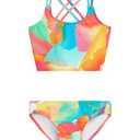 Kanu Surf Girls Waverly UPF 50+ Beach Sport Criss-Cross Tankini Two Piece Swimsuit, Isabel Multi, 16 US
