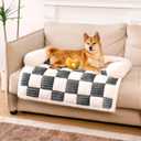 FUNNY FUZZY Pet Couch Covers for Sofa, Dog Couch Bed Washable Plush Pets Mat for Furniture Protector Cream Square Plaid Cozy Sofa Pad for Cats, Black (33.5"L x 30.5"W x 5.5"Th)