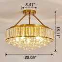 YYJLX 6-Light Modern Large Crystal Chandelier Gold Metal E26 Semi Flush Mount Round Ceiling Light Fixture Ceiling Lamp Farmhouse for Dining Room Living Room Laundry Room Foyer Kitchen Bedroom