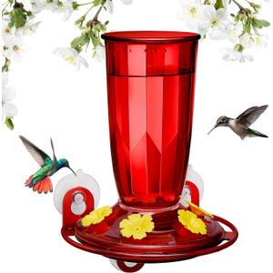 Kingsyard Window Hummingbird Feeder for Outside, 14 Oz Hummer Bird Nectar Feeder with 4 Feeding Ports & Circle Perch, Easy to Clean and Refill, Hummingbird Gifts (Red)
