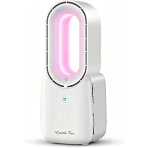 Misby Rechargeable Bladeless Desk Fan, 11.8 Inch Table Fan with 5-Color Ambient Lights, Touch Control 3 Speeds + Natural Wind Mode, Quiet Cooling Fan for Bedroom, Home, Office, Desktop