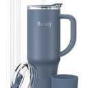 Renoj Insulated Mug 100% Leak Proof Insulated Water Bottle for Iced Coffee & Hot Drinks - Fits Car Cup Holder, Ideal Gift, 2 Straws & Silicone Boot - SnapShift Navy Blue 32 oz