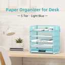 Supeasy 5 Trays Paper Organizer Letter Tray with Handle-Mesh Desk File Organizer, Paper Sorter Desk Organizer for Office, Home or School (Light Blue)