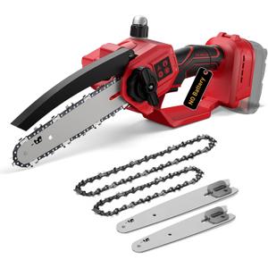Mini Chainsaw for Milwaukee 18V Battery, Auto-Oiler, 8-Inch and 6-Inch 2-IN-1 Brushless Cordless Pruning Chainsaw, 750W Chain saw 4000RPM for Wood Cutting, Tree Trimming (NO Battery) (Red)