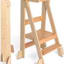 OCODILE Adjustable Foldable Toddler Tower Folding Tower for Kids | Montessori Toddler Kitchen Step Stool Helper for Independence - Varnished