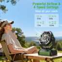 Camping Fan Rechargeable, 270Rotation Battery Powered Fans, Rechargeable Fan Portable with LED Light, 4-Speed Cordless Battery Operated Fans with Hanging Hook for Camping Tent Beach Outdoor - Green