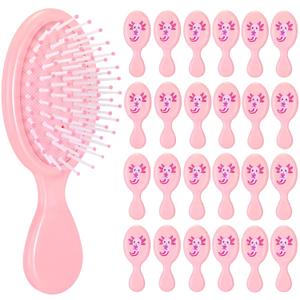 24 Pack Mini Axolotl Hair Brushes - Bulk Small Travel Detangling Brush with Soft Air Cushion, Cute Pink Portable Hairbrush for Kids Girls, Ideal for Birthday Party Favors, Goodie Bag Fillers