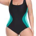 beautyin Plus Size Swimsuit for Women Adjustable Straps Tummy Control One Piece U-Back Bathing Suits (Black/Green, 20Plus)