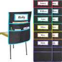 12 Pack Black Chair Pockets for Classrooms, Chair Pocket with 3 Heavy Duty Storage Pocket, Chair Back Buddy Pocket with Name Tag Slot, Ideal Back to School Supplies, Classroom Must Haves (Multicolor)