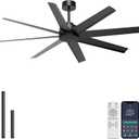 Ohniyou 60'' Ceiling Fan No Light - Modern Black 8 Blades Ceiling Fan Remote/APP Control, DC Motor Outdoor Fan for Covered Patio, Living Room, Shop, Garage