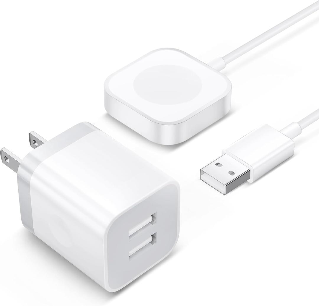 2025 Upgraded for Apple Watch Charger, Dual Port USB iPhone Watch Charger Block Wall Plug Power Adapter & 3FT Magnetic Wireless Charging Cable Cord for iWatch Series Ultra/10/9/8/7/SE/SE2/6/5/4/3/2/1
