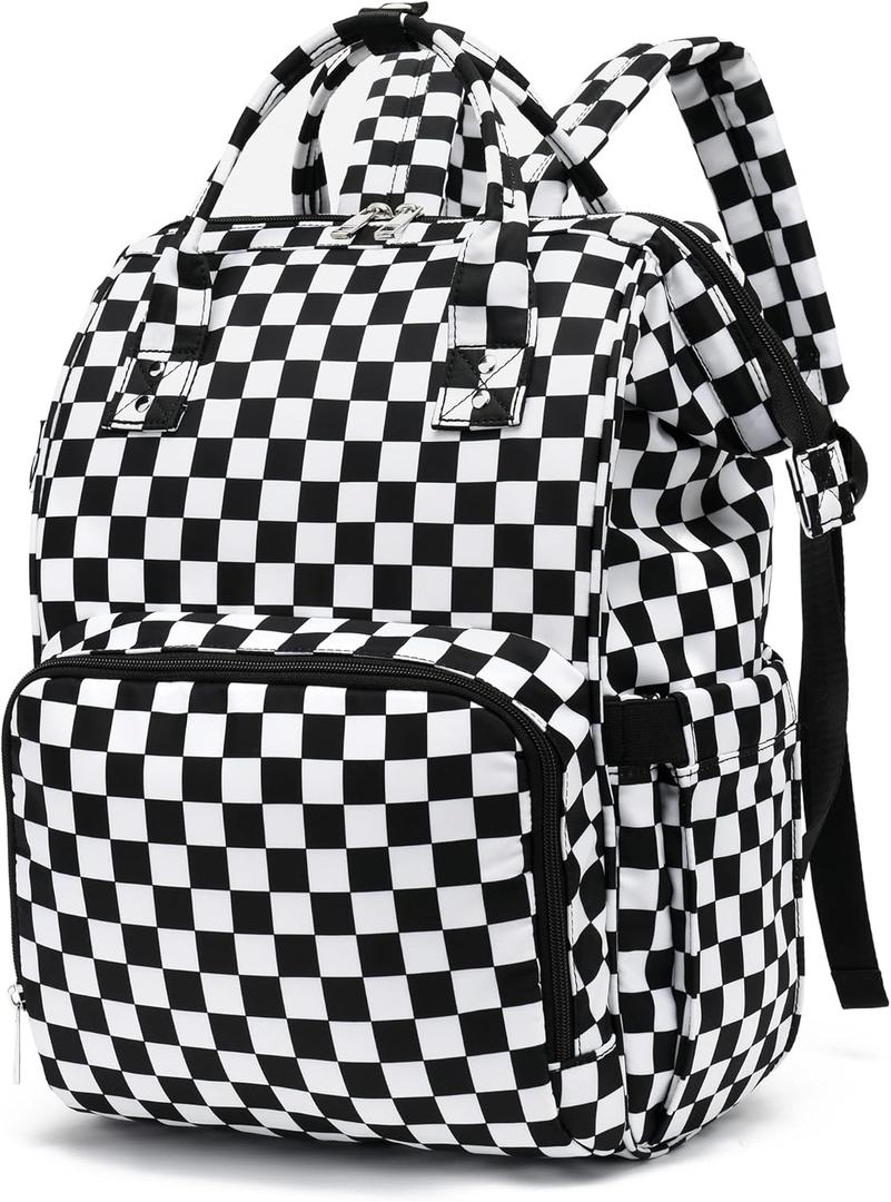 Checkered Women Laptop Backpack, College School Backpack Bookbag 15.6 Inch Computer Backpacks for Work Business Travel