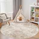 6ft Round Area Rug - 6X6 Abstract Washable Large Soft Foldable Non Slip Rug Neutral Modern Low Pile Carpet for Living Room Bedroom Nursery Dining Room Farmhouse Home Office Indoor - Brown