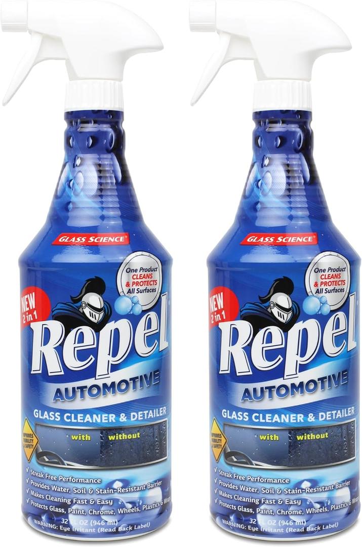 Repel Auto Glass Cleaner, Streak-Free with Protective Nano Barrier. Minerals, & Grime. Makes Glass Self-Cleaning. Safe & Non-Toxic - 32 oz