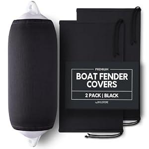 Boat Fender Covers | Black & Navy Blue | 1, 2 & 4-Pack | Polyester (2-Pack, Black, 8 x 22)