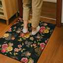 Kitchen Rug 2x3, Floral Washable Vintage Plaid Black Boho Area Rug, Low Pile Non Slip Throw Rug, Small Indoor Door Mat, Ideal for Entrance,Bedroom,Hallway,Laundry,Bathroom