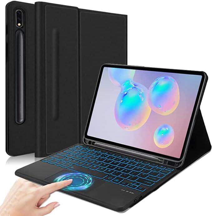 Galaxy Tab S6 10.5" Keyboard Case, 7 Color Backlit, Smart Touchpad, Detachable Keyboard Synthetic Leather Folio Cover with S Pen Holder for Galaxy Tab S6 10.5" 2019 (SM-T860/T865/T867) (Black)