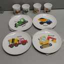 4 Sets Construction Truck Plates with Cups for Kids Toddlers Fun Construction Truck Eating Utensils Set Drop Resistant Cute Plastic Dishes Dishwasher Safe
