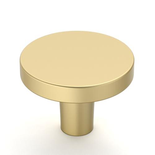 Amerdeco 20 Pack Brushed Gold Cabinet Knobs Single Hole Cabinet Pulls 1 Inch (30MM) Diameter Round Drawer Knobs and Pulls for Bathroom Cabinets K0021