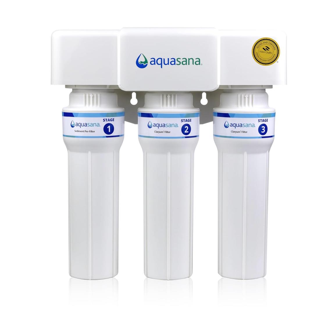 Aquasana Under Sink Water Filter | Claryum 3-Stage Max Flow | AQ-6300M-NF