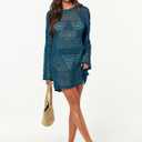 Prinbara Crochet Cover Up for Women Swimsuit Summer Bathing Suit 2025 Swim Hollow Out Bikini Swimwear Mesh Knit Beach Dress Cyan Small (Blue, S)