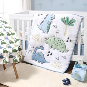 The Peanutshell 5 Piece Baby Crib Bedding Set for Boys - Newborn, Infant & Toddler Nursery Bed Set Decor with Fitted Crib Sheets, Blanket, Dust Ruffle Comforter - Blue Dino
