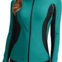 SANTINY Women's Rash Guard Zipper Pockets UPF50+ Sun Protection Long Sleeve Swimsuit Top Zip Front Swim Shirt for Women (Green)