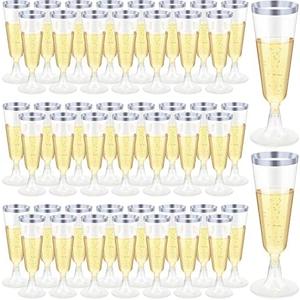 CHENGU 200 Pack Champagne Flutes Cups Plastic 5 Oz Wine Glasses Disposable Toasting Champagne Flutes for Wedding Party Plastic Cocktail Cups Glasses for Celebration(Silver)
