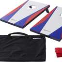 Amazon Basics Portable Cornhole Set, Outdoor Game Bean Bag Toss with Carrying Case, Blue/Red