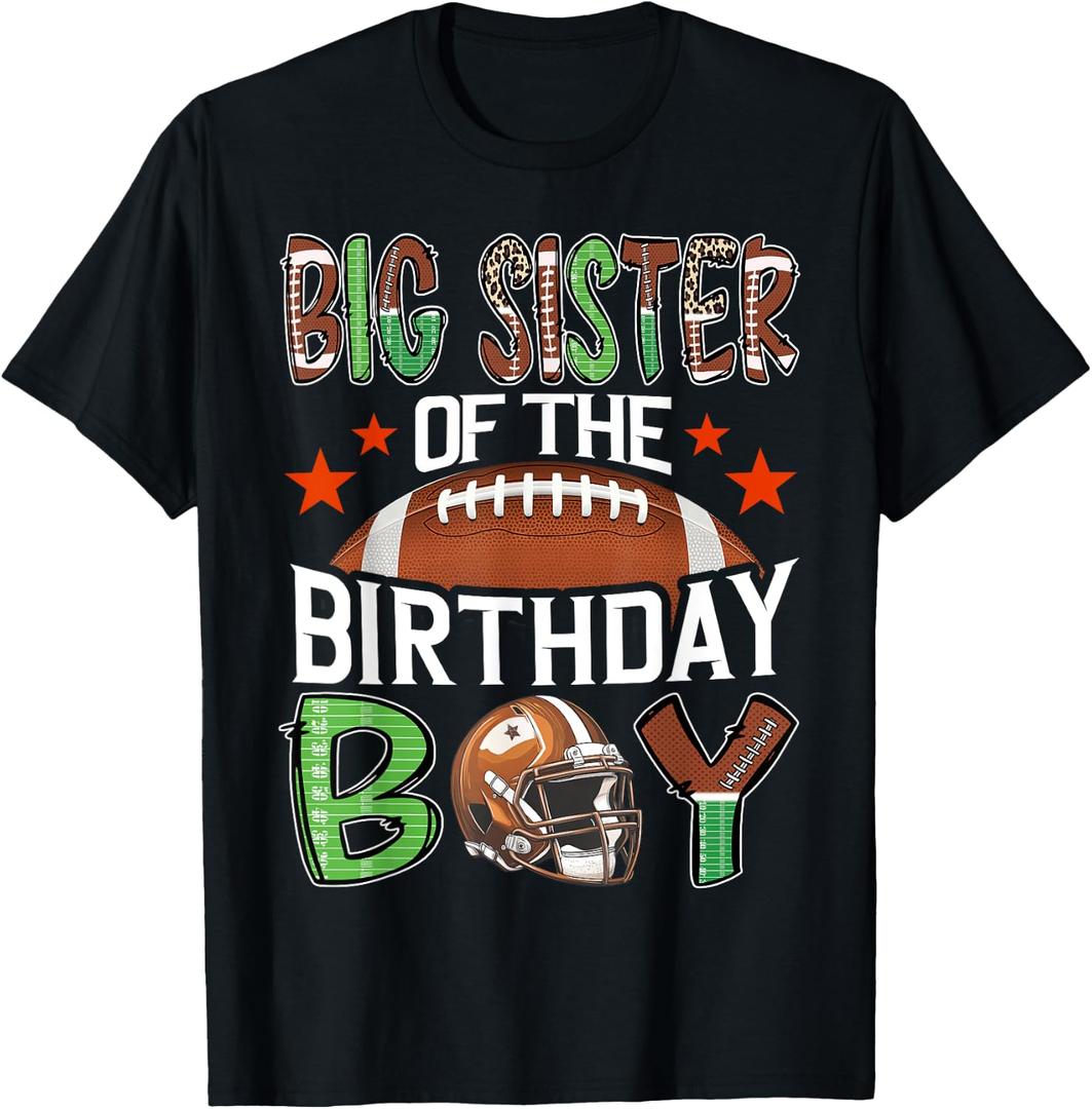 Big Sister Of The Birthday Boy Game Day Football T-Shirt (Black, L)