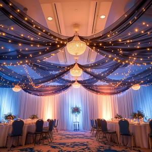 6 Panels Black Ceiling Drapes with Lights for Weddings Tent Draping 5ftx30ft Wedding Photo Backgrounds Sheer Curtains Tulle Ceiling Drapery Wedding Decorations for Party Ceremony Stage Swag