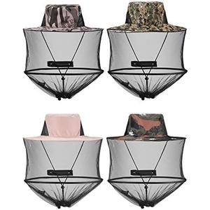 4 Pieces Mosquito Net Hat Mesh Sun Bug Face Hat Cover with Zipper Foldable Fly Protection Net Mesh for Fishing Hiking Gardening, 4 Colors