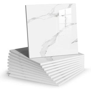 Chejiaye Thick 4pcs Marble Peel and Stick Backsplash Waterproof Washroom Wall Panels, Peel and Stick Tile, PVC Foam Wall Panels for Kitchen,Bathroom,White and Grey(Not Real Tile,11.8" x 11.8")