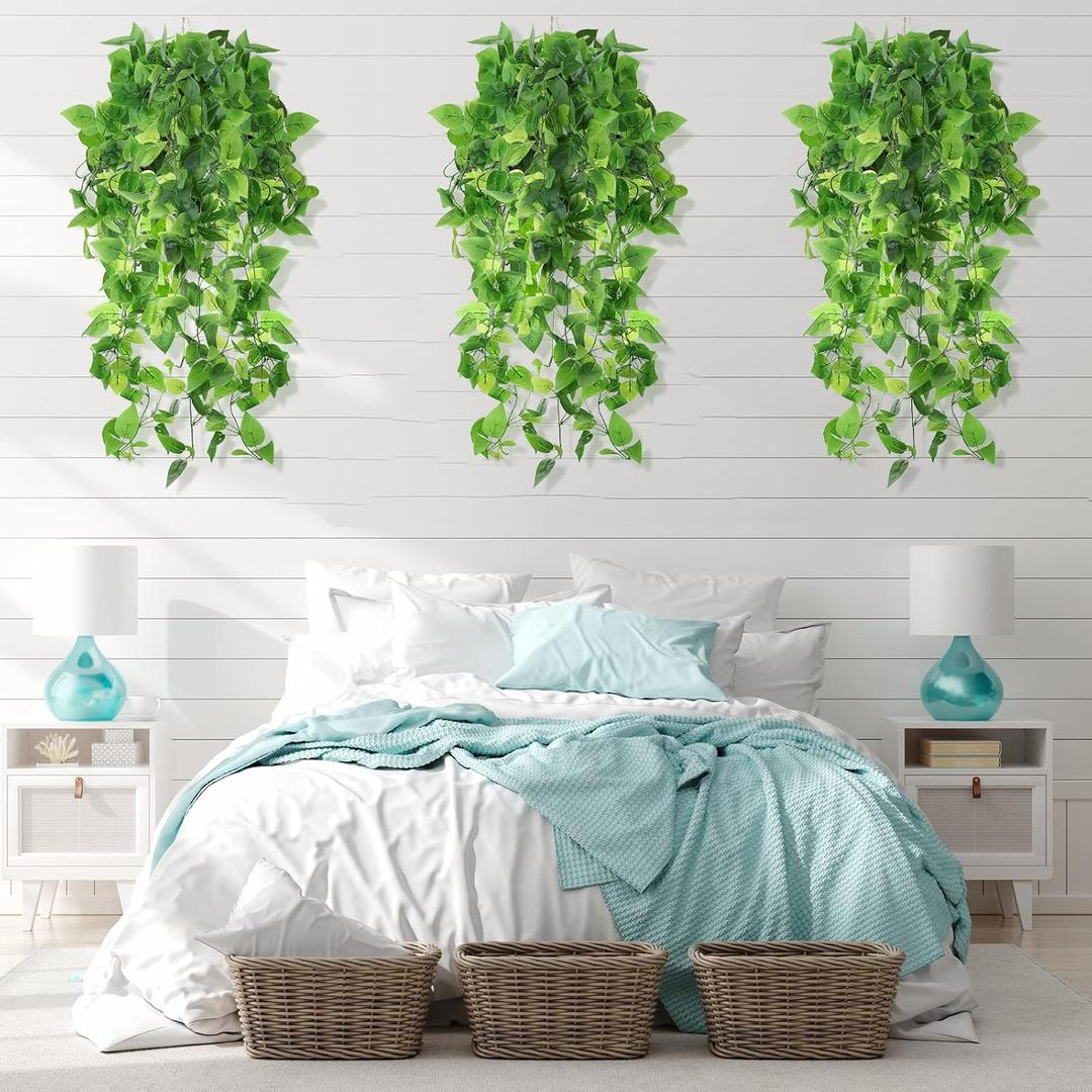Hoteam 4 Pcs Artificial Hanging Plants 32 Inch Fake Ivy Vines with Fake Leaves Patio Artificial Plants Greenery for Living Room Indoor Outdoor Wall, No Basket 