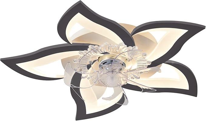 REYDELUZ Low Profile Ceiling Fan with Lights,Modern Dimmable Flower Shape Ceiling Light Fan with Remote Control/App Control,for Bedroom/Childrens Room - Black