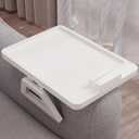 Couch Arm Tray with 360Phone,Bamboo Folding Sofa Tray,Sofa Armrest Trays Clip-On Couch Desk for Drinks,Snacks,Phone,Remote ControlWhite