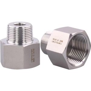 Forged Reducer Adapter Fitting - Stainless Steel 304 Reducing Pipe Connector, 1" NPT Female x 3/4" NPT Male (pack of 2)