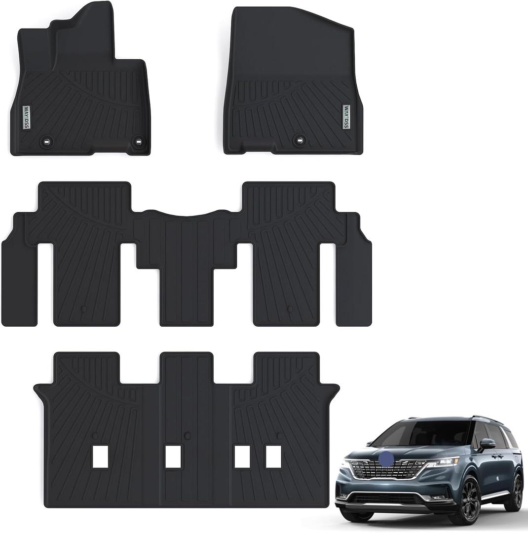 Floor Mats for Kia Carnival 2022 2023 2024 2025-NON Hybrid, 3 Rows Full Set(Only Fits 8 Seats.Fits LX w/seat Package, EX and SX. Does NOT fit Prestige Models),TPE All Weather Car Floor Liners