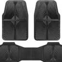 CAR PASS Rubber Floor Mats, All Weather Waterproof Trim-to-Fit Automotive Mats for Cars Trucks SUV, Anti-Slip Easy Clean, Heavy Duty Full Set 3-Piece, All Black