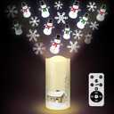 Baquler Christmas Flameless Candles Projector Indoor Snowflake Snowman Projector Light Holiday LED Candle Battery Operated Night Light with Remote Timer Winter Party Gift for Bedroom Room Home Decor