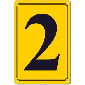 Premium Aluminum Number Signs 2, Metal 12" X 8" Yellow Numbered Signs Outdoor for Parking Lots, Floor, Dock, Court, Aisle, Field, High Visibility, No Fade, Weather-resistant